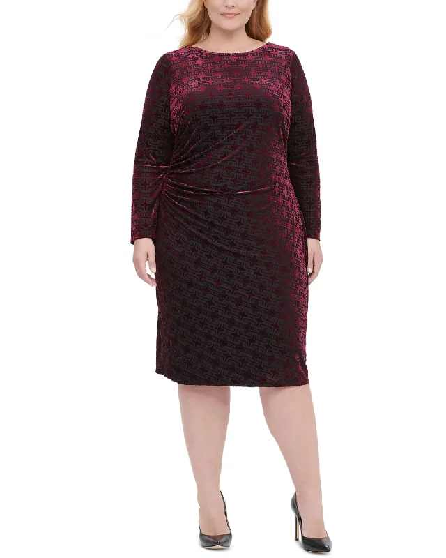 Tommy Hilfiger Women's Plus Size Long-Sleeve Velvet Burnout Sheath Dress Red Size 20 | Red