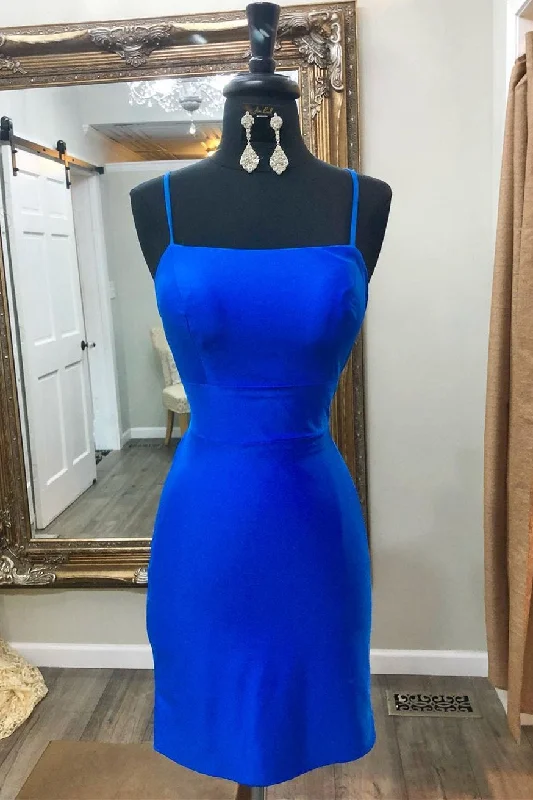 Royal Blue Straps Tight Short Homecoming Dress