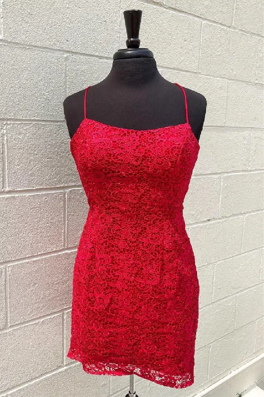 Short Red Lace Tight Homecoming Dress