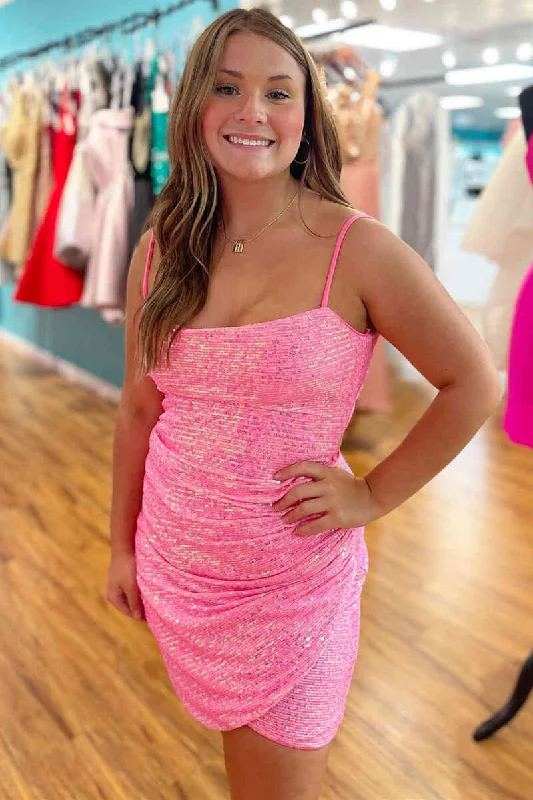 Sparkle Pink Sequined Tight Homecoming Dress