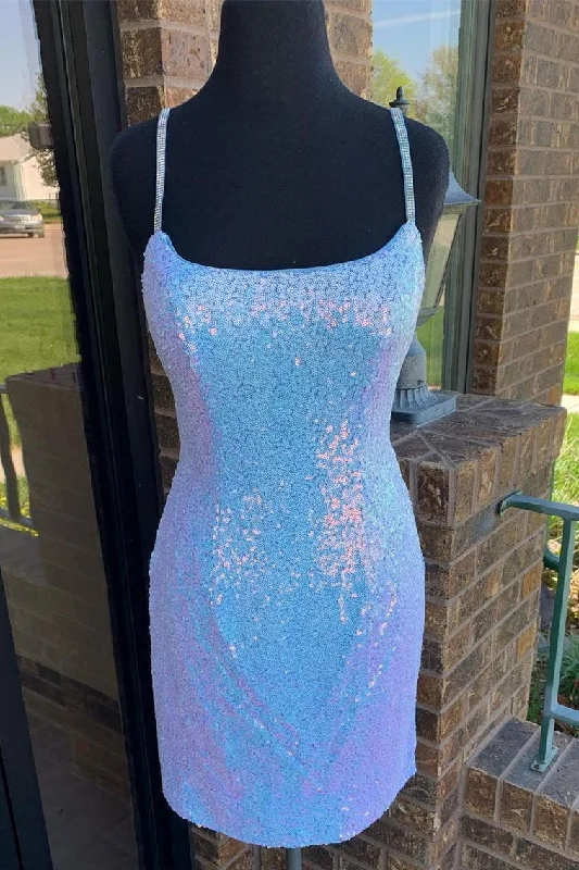 Tie Back Tight Light Blue Homecoming Dress